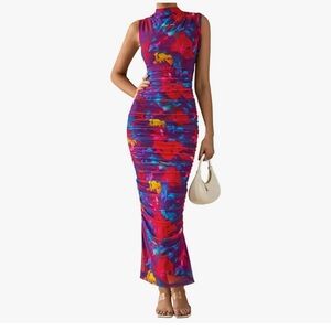 Floral Maxi Dress - Red and Purple